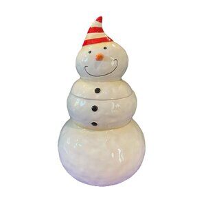 Snowman Cookie Jar Red Striped Hat Sue Zulauf Certified International Holiday